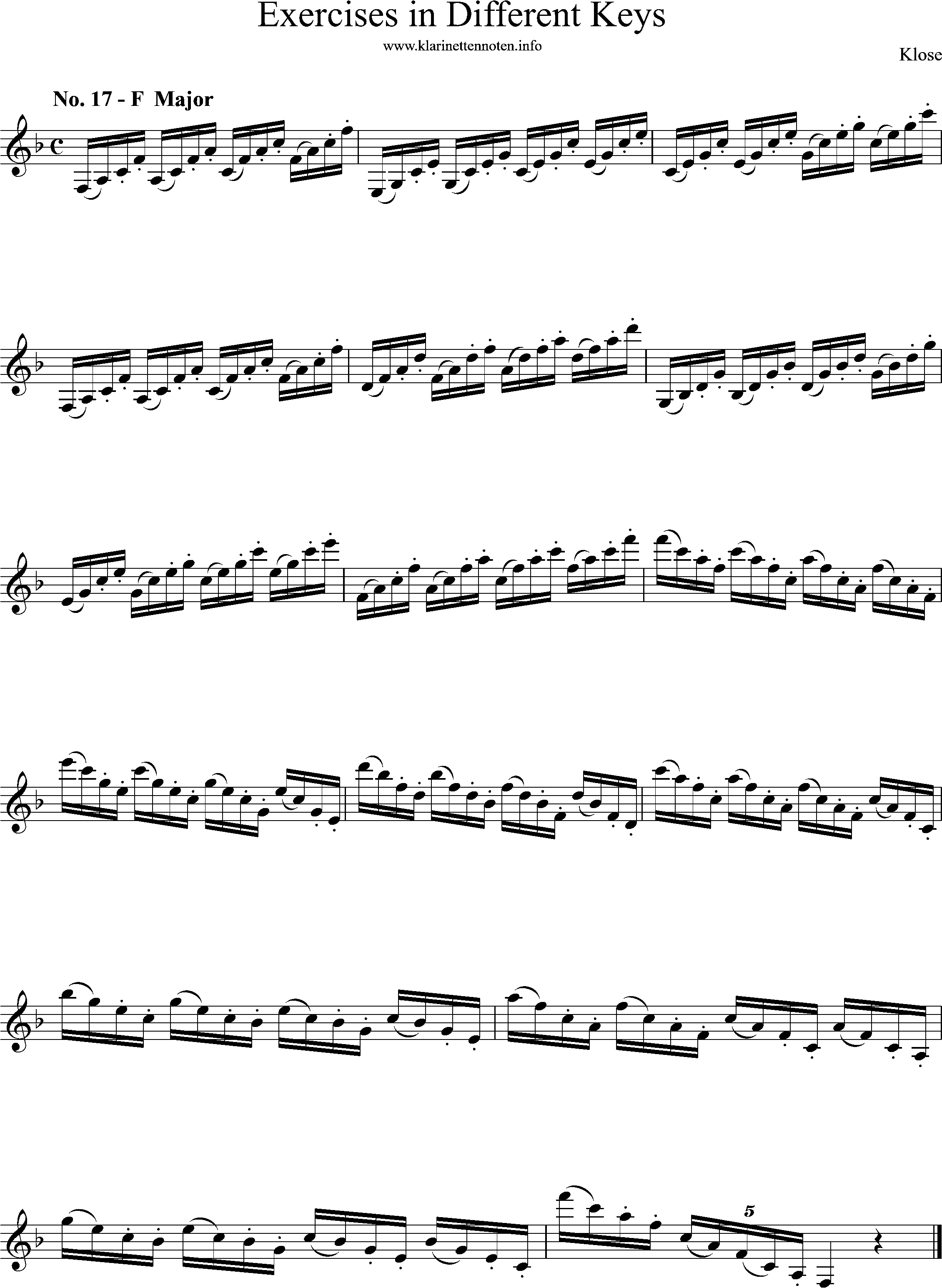 Exercises in Differewnt Keys, klose, No-17, F-Major